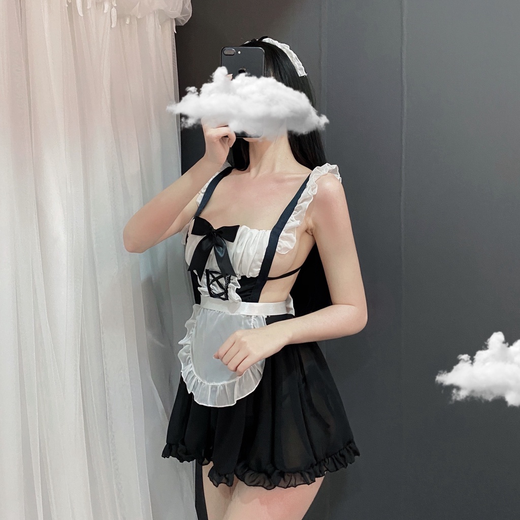 Đồ ngủ sexy bộ hầu gái cao cấp hở lưng kèm quần lọt khe gợi cảm 5149