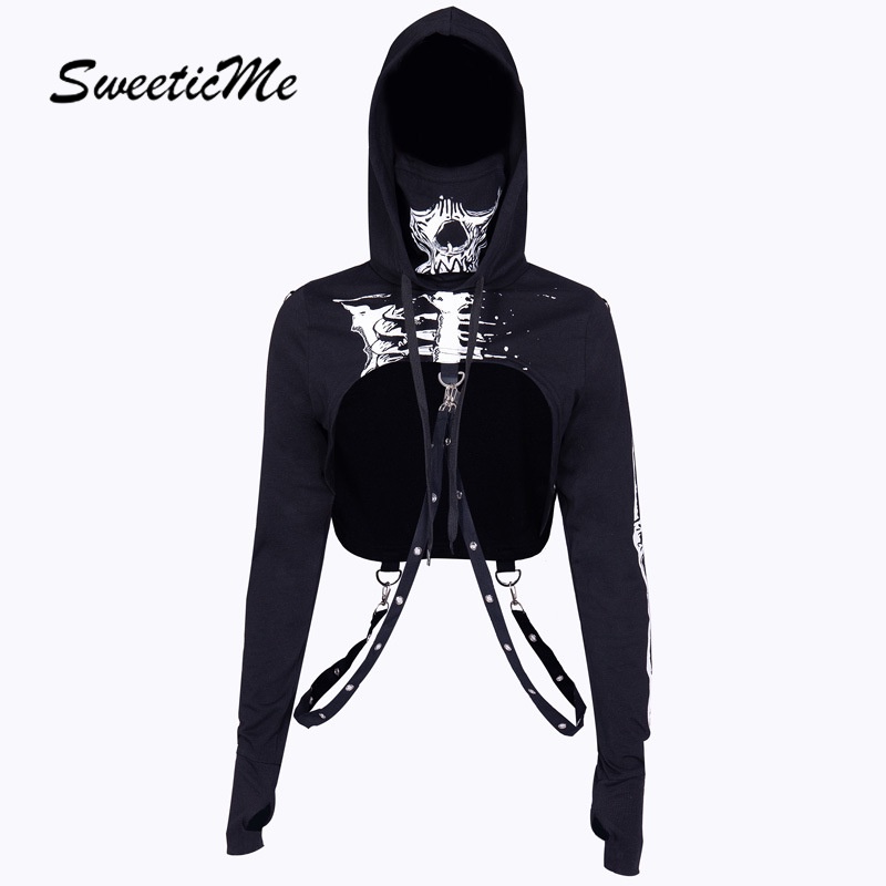Áo Hoodie Màu Tối Phong Cách Đường Phố Hàng Mới Của SweeticMe Dành Cho Nữ 2022