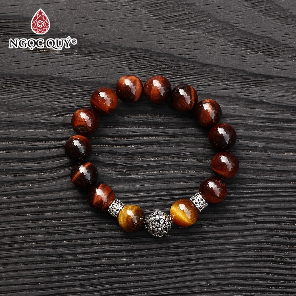Vòng đá TA mắt hổ nâu đỏ phối charm bạc - Ngọc Quý