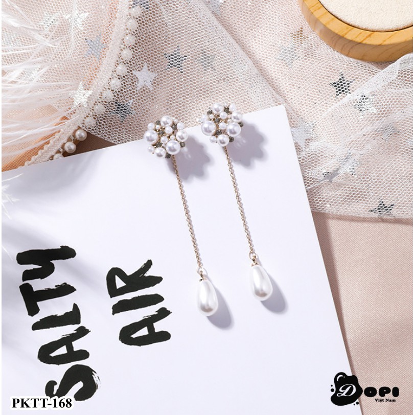 Bông tai tráng bạc form dài nữ tính