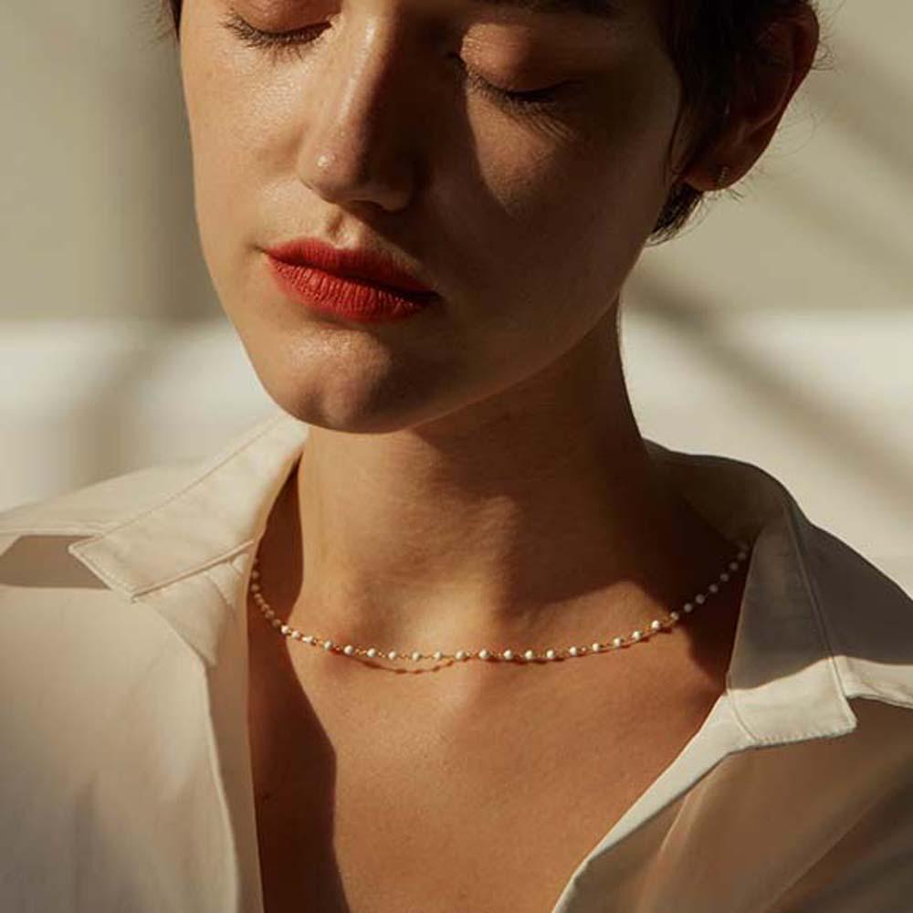 Set 2 Vòng cổ Chuỗi Hạt Trắng Đơn Giản Cho Nữ