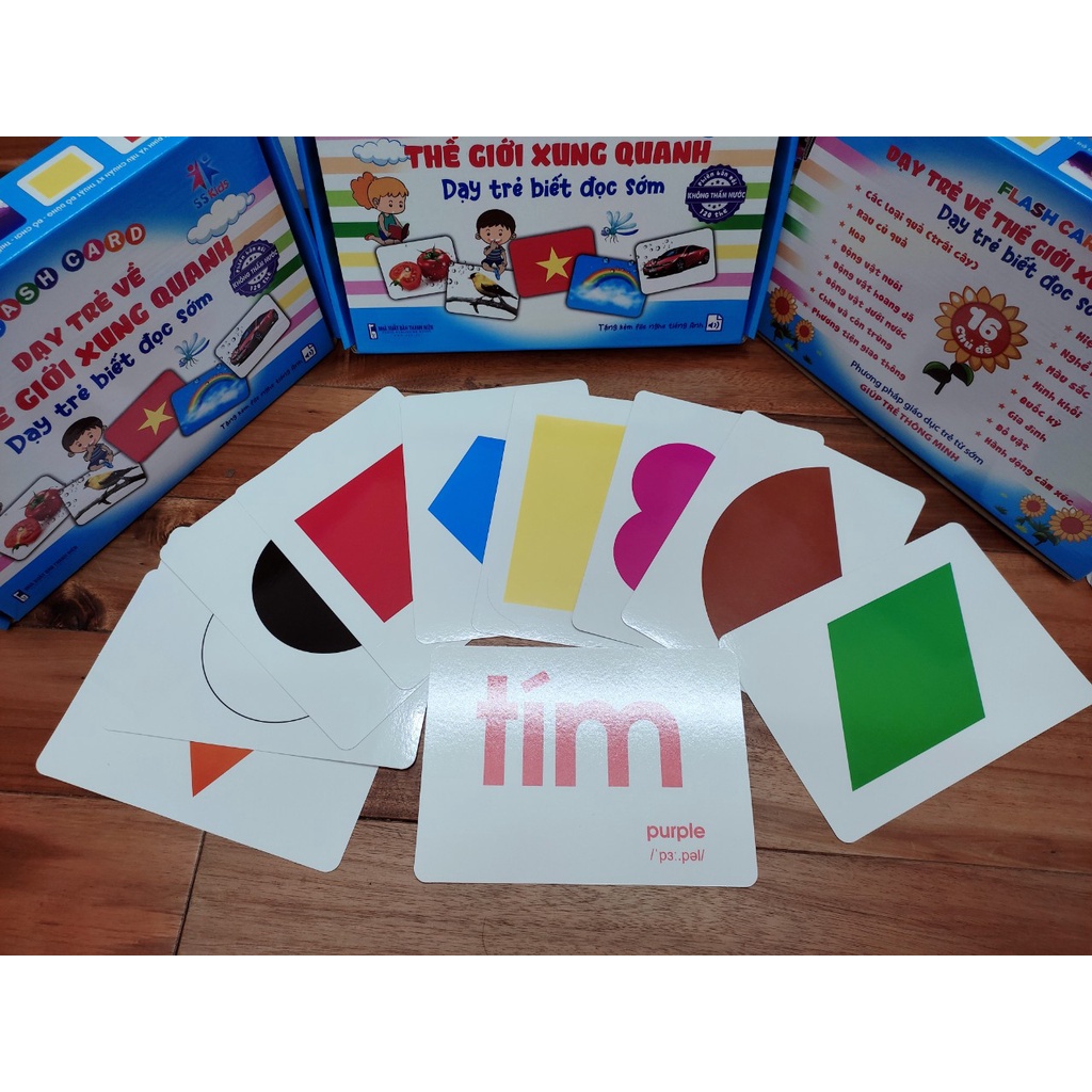 Thẻ flashcard 16 chủ đề thẻ học thế giới xung quanh song ngữ khổ A5 bìa xanh