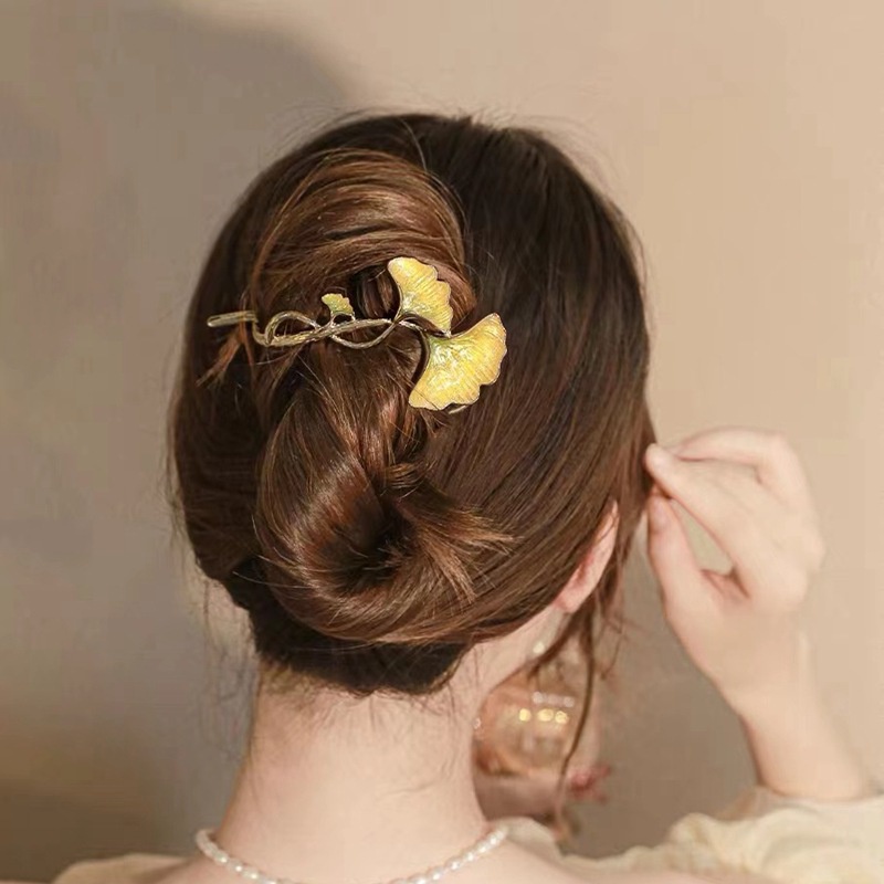 Kẹp Kim Loại Cao Cấp Hình Lá Cây Ginkgo Thời Trang