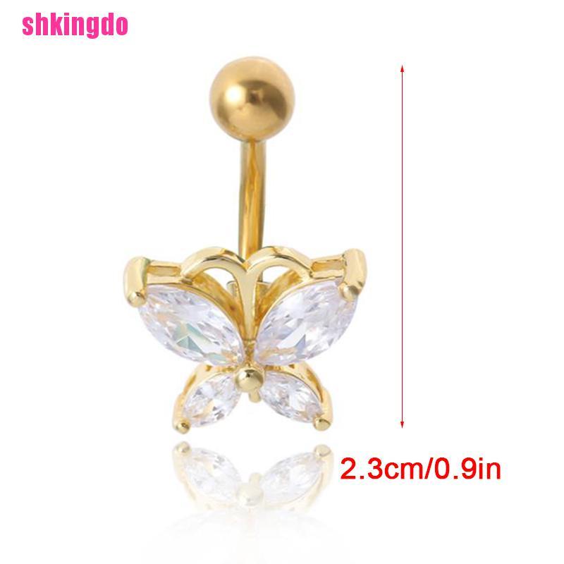 Khuyên rốn hình bướm bằng thép không gỉ đính đá pha lê thời trang