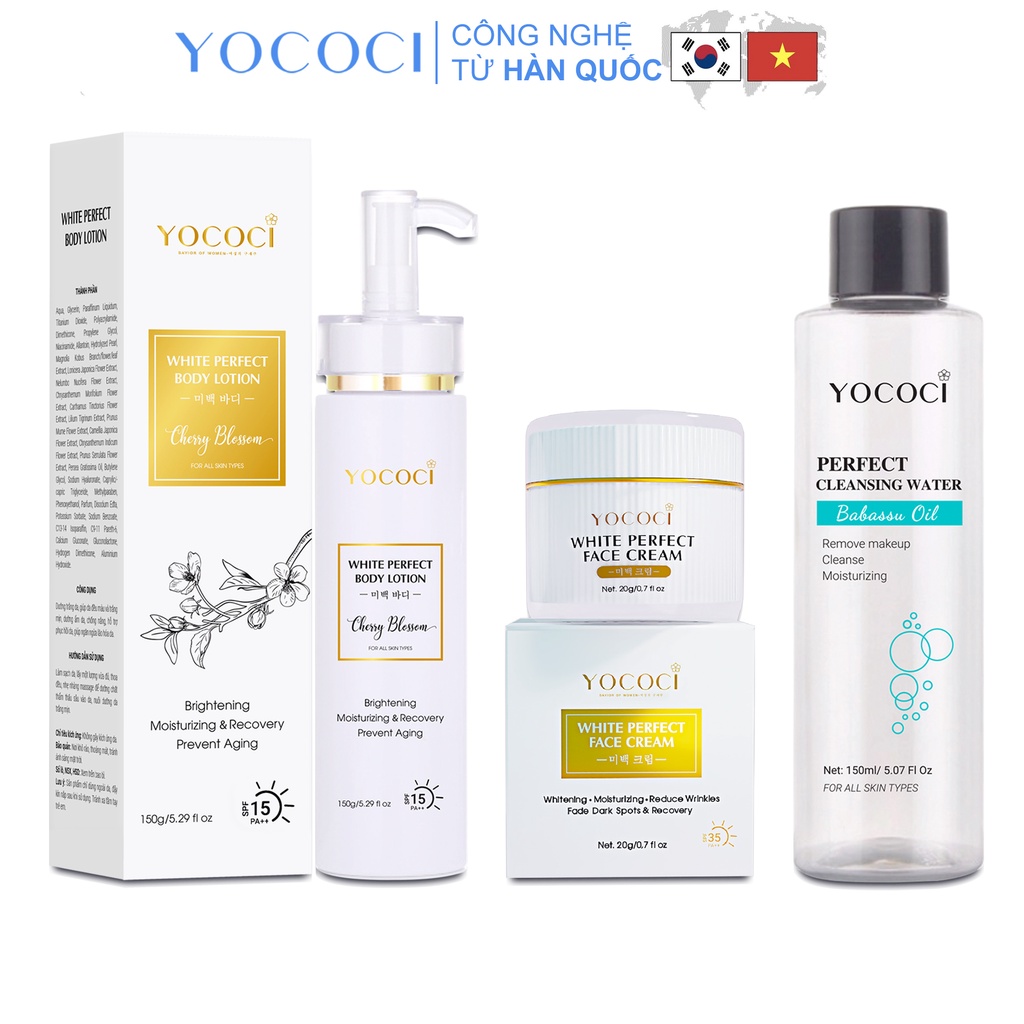 Bộ 3 Sản Phẩm YOCOCI Gồm 1 Tẩy Trang 150ml, 1 Kem Face 20g & 1 Body 150g