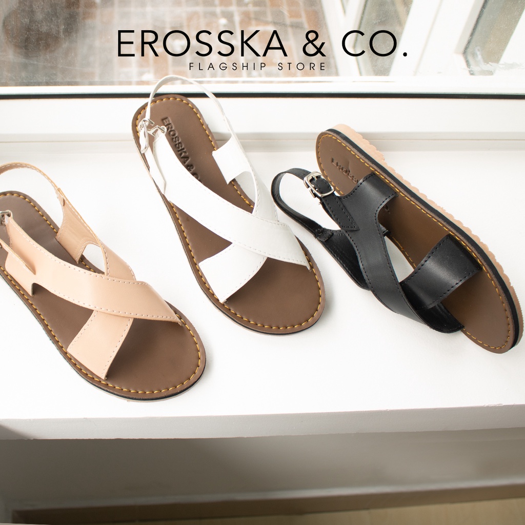 [Form nhỏ tăng 1 size] Erosska - Sandal đế bệt thời trang nữ quai đan chéo màu trắng - SE001