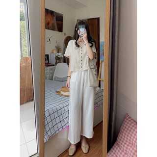 Áo cổ V chất đũi linen
