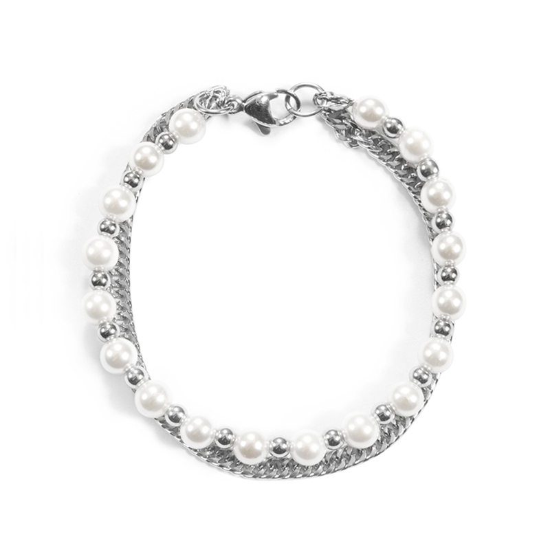 Vòng Tay Hai Lớp Đính Hạt Ngọc Trai Phong Cách Hip Hop
