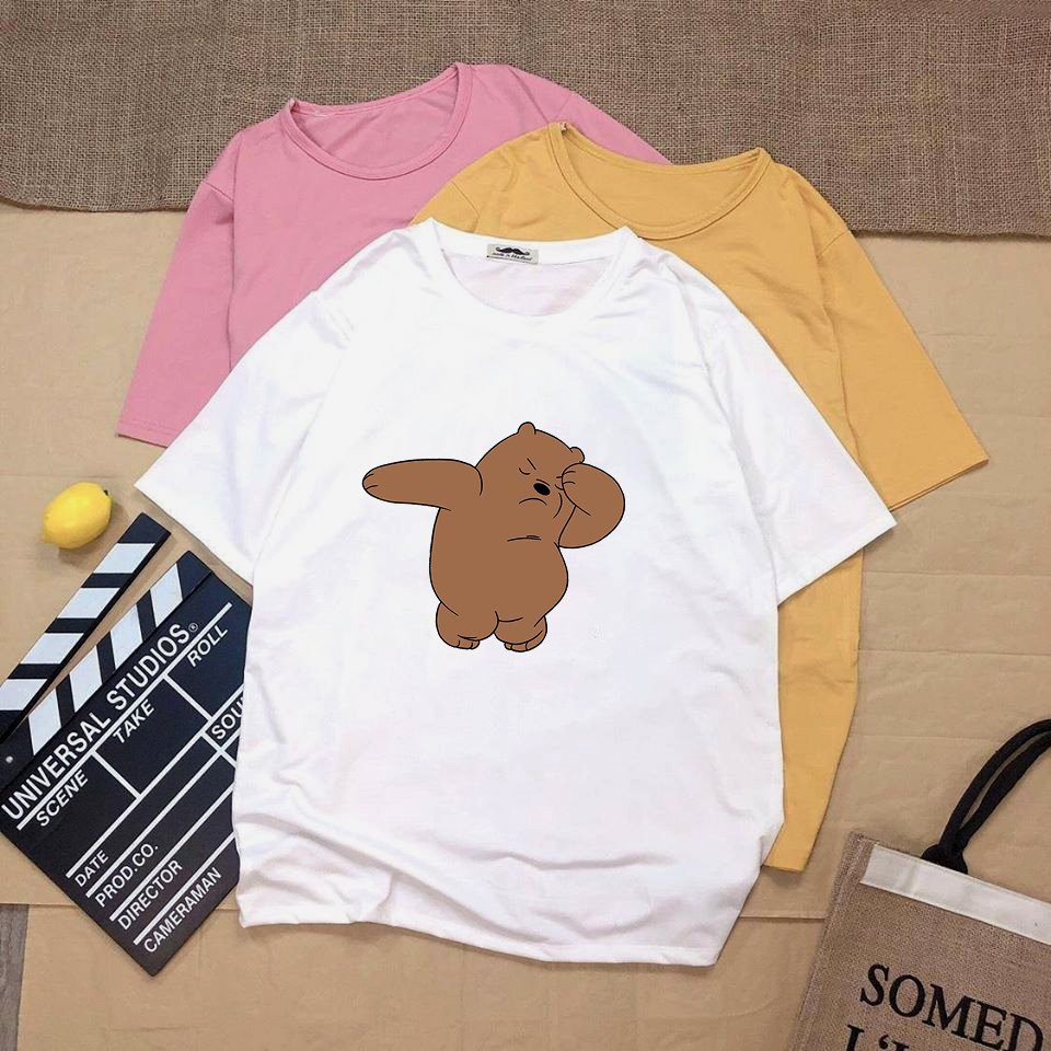 Áo thun unisex tay lỡ 3 chú gấu vải dày mịn 20N1254
