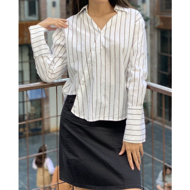 Set sơ mi Freesize + baggy jeans rách gối