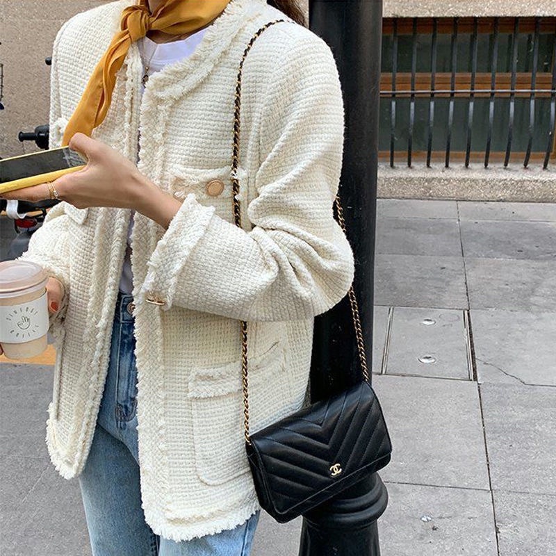 ÁO KHOÁC NỮ THU ĐÔNG - DẠ TWEED KHUY NẮP CÓ TÚI