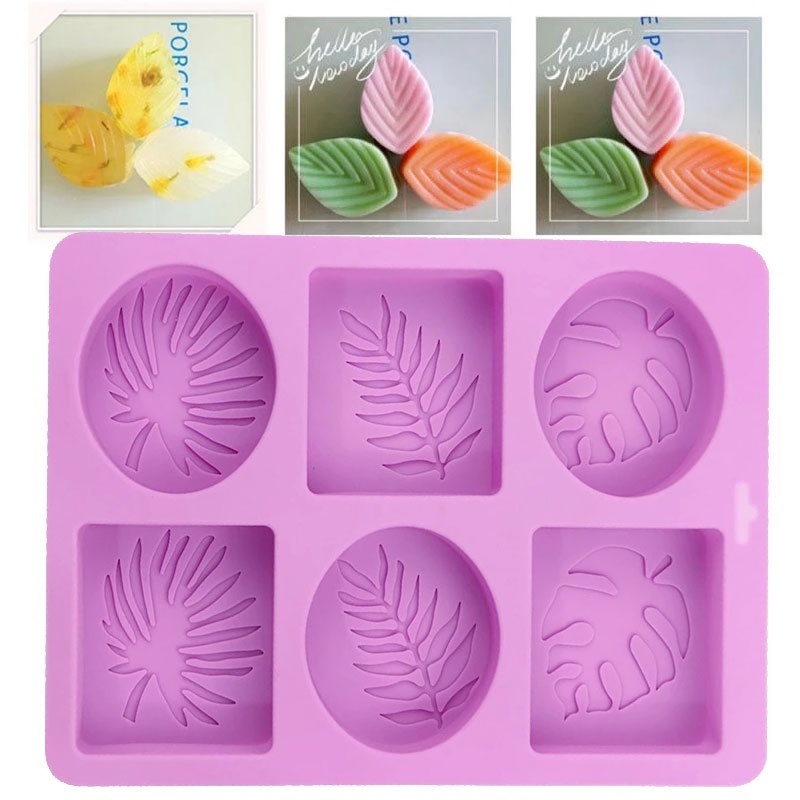Khuôn Silicone Làm Bánh/Xà Phòng/Sô Cô La/Xà Phòng/Nến Thạch Hình Vuông Lá Cọ 6 Ngăn DIY Cho Gia Đình
