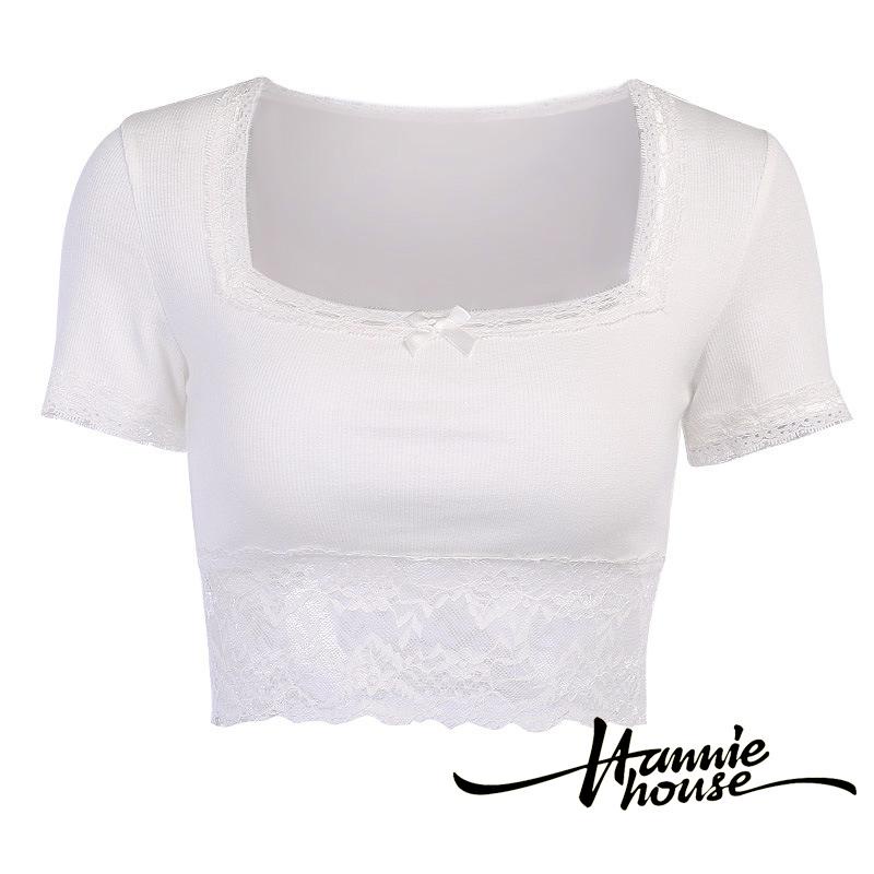 Áo croptop viền ren dáng ôm gợi cảm cho nữ