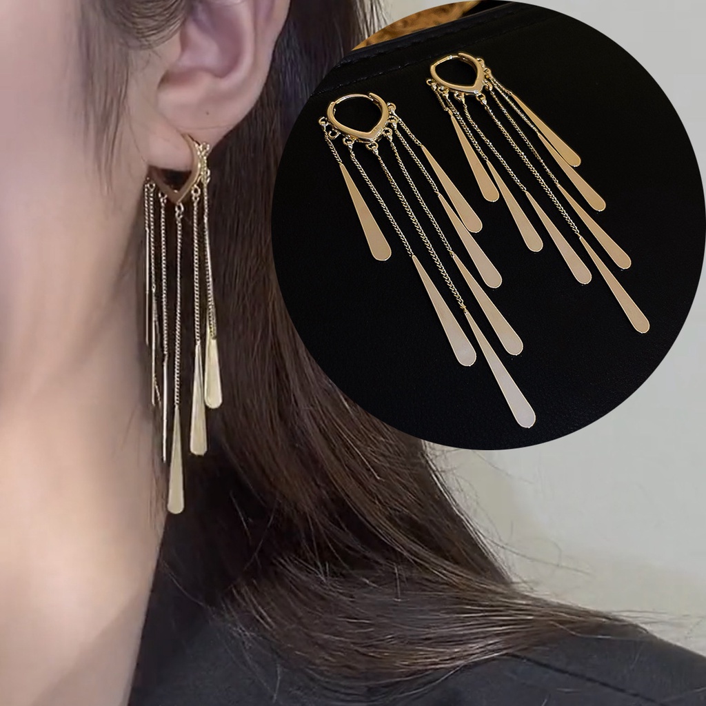 Khuyên Tai Kim Loại Dài Thời Trang Hàn Cho Nữ