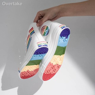 Giày vải canvas cổ cao họa tiết cầu vồng thời trang Hàn Quốc sành điệu 2019