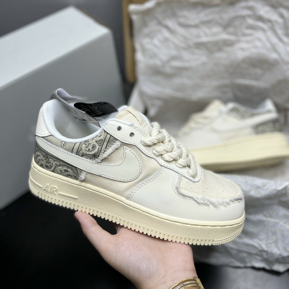 Giày Nike_AF1 Dây Thừng Bản Chuẩn SC, Giày sneaker AIR FORCE 1 thổ cẩm xám kem dây to Nam Nữ Mẫu Mới Hot Nhất 2022