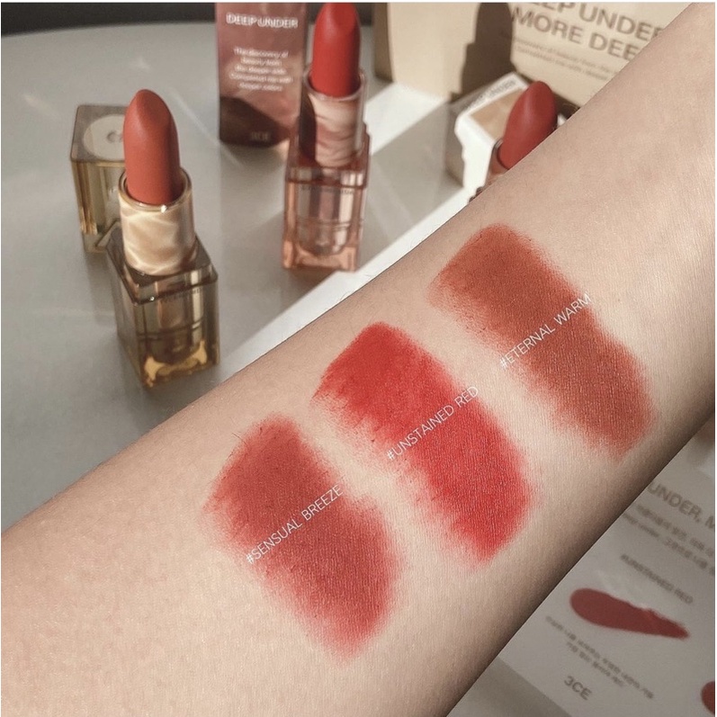 Son 3CE Soft Matte Lipstick  - Version Deep Under More Deep 3.5g lên màu chuẩn chỉ với một lần chạm