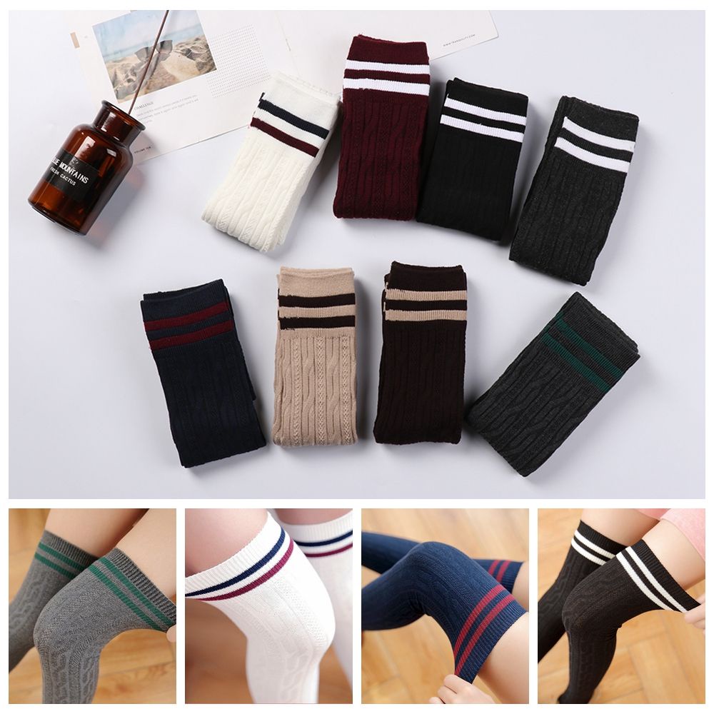 Vớ Cotton Dài Qua Gối Kẻ Sọc Nhiều Màu Thời Trang Cho Nữ