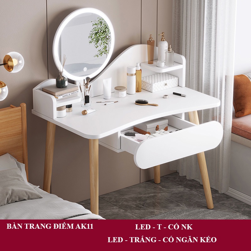 Bàn trang điểm HOLI (AK11) LED Có Nút Cảm Ứng,dây cắm sạc, gỗ chống thấm