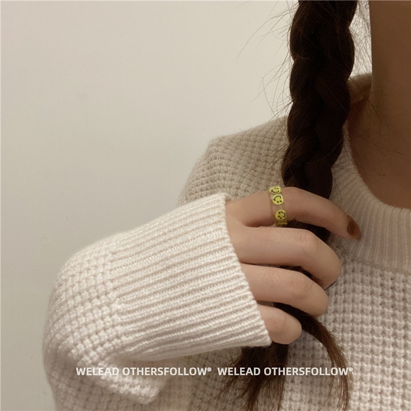 Nhẫn nhựa resin hình mặt cười màu sắc đơn giản phong cách Hàn Quốc 19233 cho bạn bè/cặp đôi