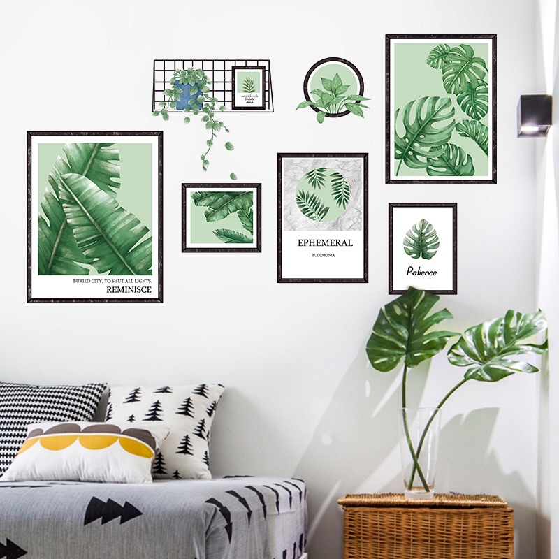 Tranh dán tường, Decal dán tường khung ảnh lá cây.