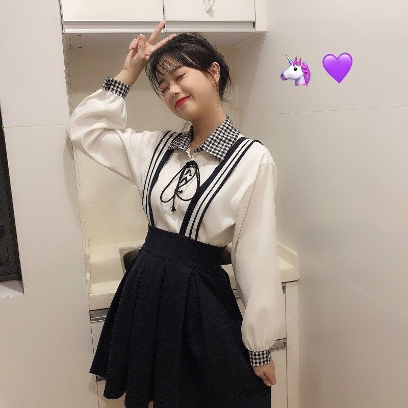 Áo polo Tay Dài Cổ Thắt Nơ Họa Tiết Caro Thời Trang Dành Cho Nữ