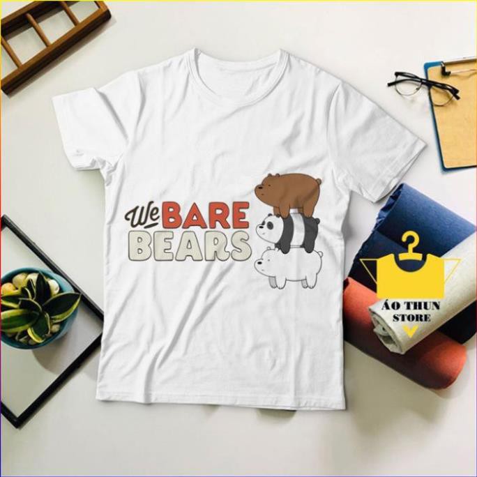 HOT- Áo Phông tay ngắn in hình We Bare Bears 3 con gấu