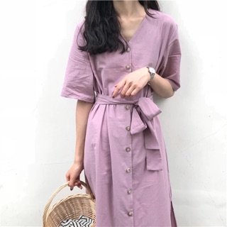 Váy ulzzang tím order cổ V