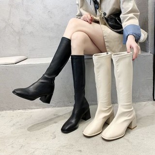 Bốt nữ cao cổ đế 5cm khóa kéo, boots đùi da trơn Bụng Bự Store LC33