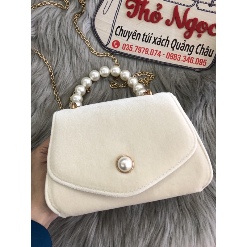 Túi xách nhung khóa đính hạt siêu xinh | BigBuy360 - bigbuy360.vn