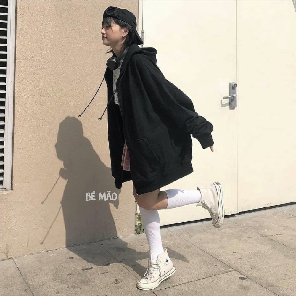 Áo khoác nỉ nữ form rộng Hoodie trơn Unisex - Có mũ dáng suông basic ulzzang [Tặng kèm đôi tất] | BigBuy360 - bigbuy360.vn