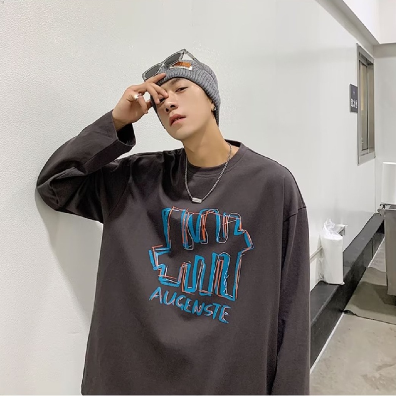 Áo Thun Tay Dài Dáng Rộng In Chữ Phong Cách Hip Hop Đường Phố Hàn Quốc Thời Trang Cho Nam Cỡ M-5XL