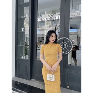 Đầm body gân dáng dài nhún eo
