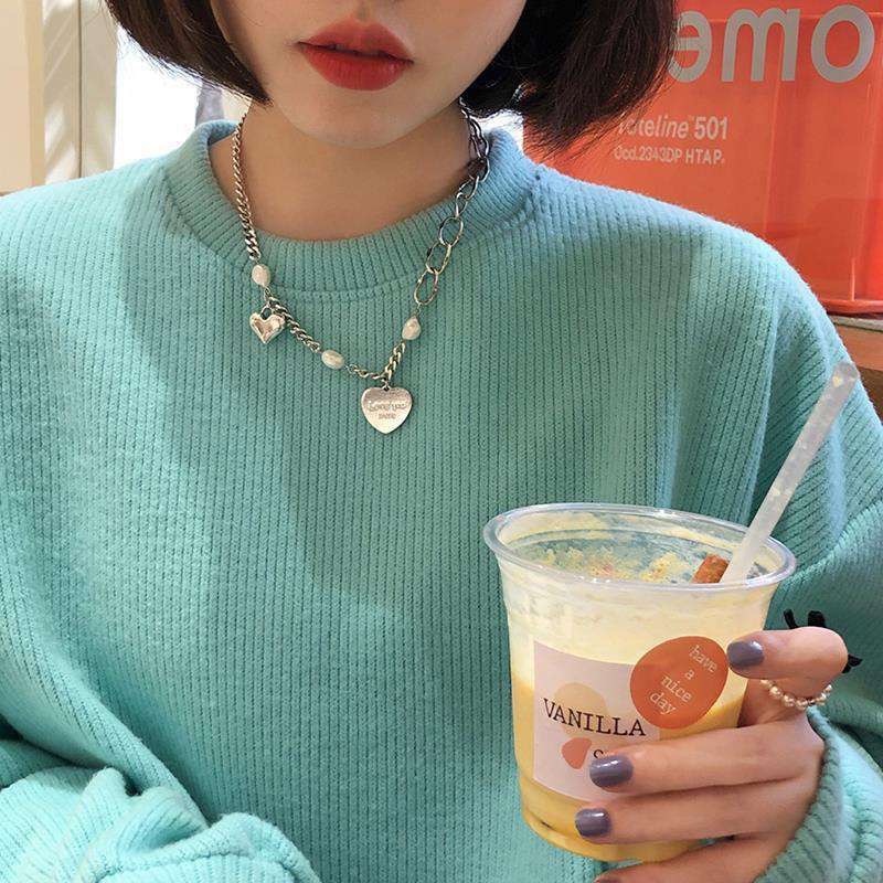 Vòng cổ mặt trái tim đính ngọc trai phong cách vintage thời trang
