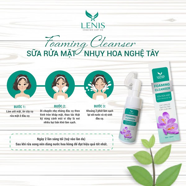 Sữa Rửa Mặt Thiên Nhiên, Giảm Mụn Ẩn, Da Dầu Mụn, Lenis - Foaming Cleanser Chiết Xuất Nhụy Hoa Nghệ Tây  - NEDEVI