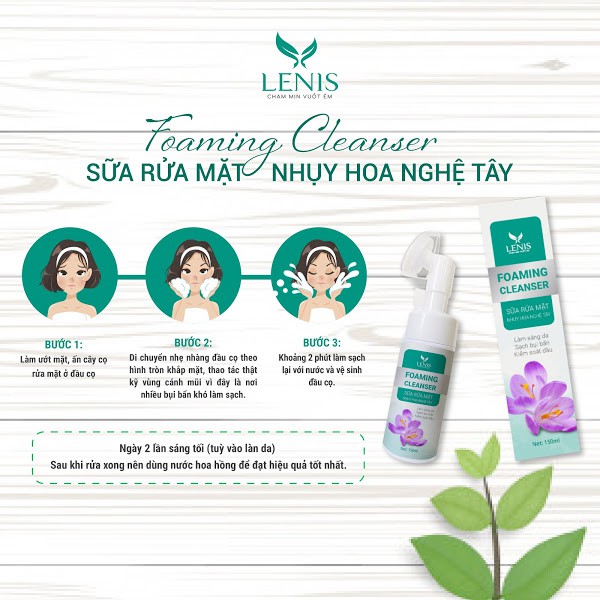 Sữa Rửa Mặt Thiên Nhiên, Giảm Mụn Ẩn, Da Dầu Mụn, Lenis - Foaming Cleanser Chiết Xuất Nhụy Hoa Nghệ Tây [150m]