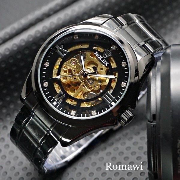 Đồng Hồ Rolex Tự Động Mặt Hình Bộ Xương Màu Đen Cho Nam