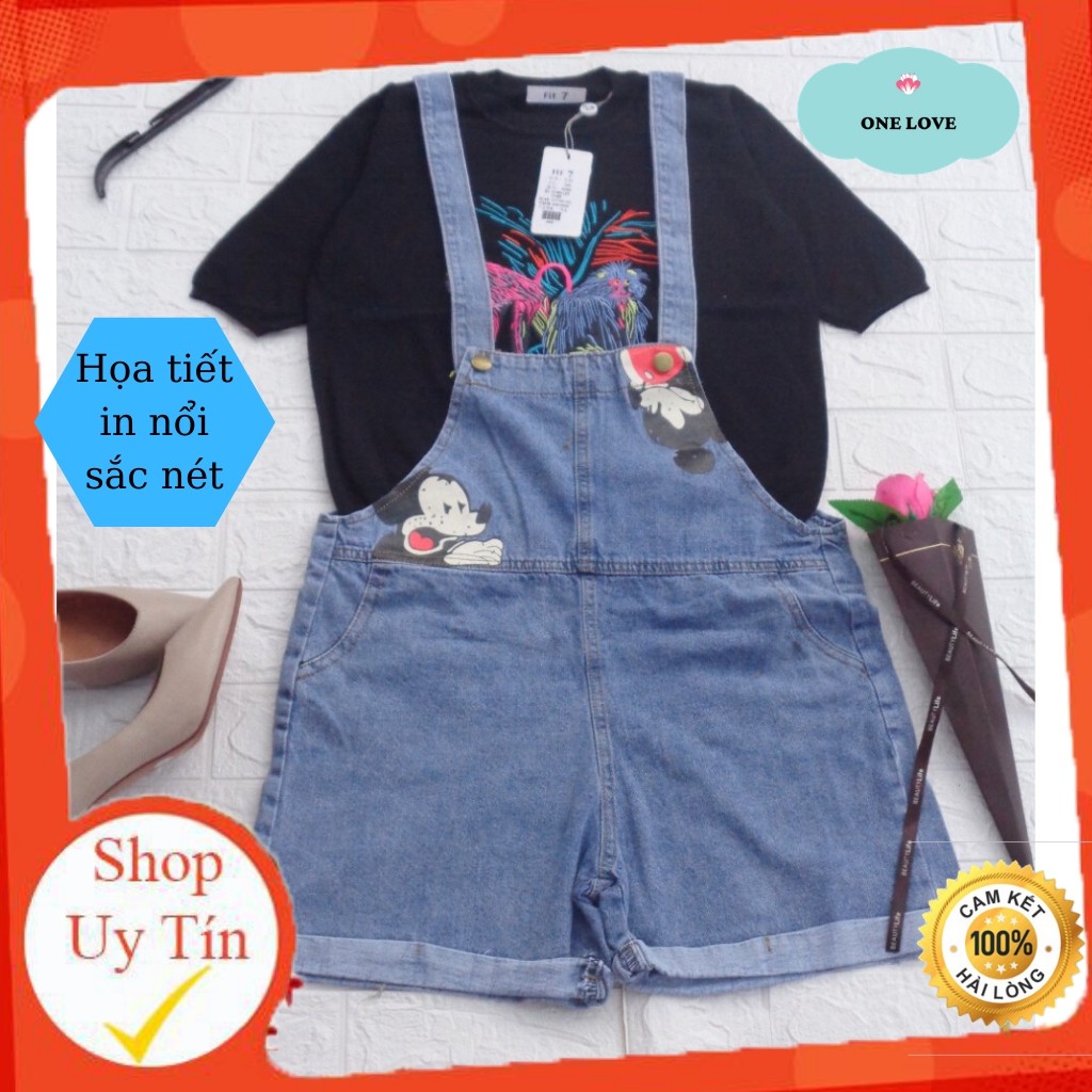 Quần yếm nữ yếm quần chất Jean mềm mịn in 3D micky thời trang trẻ trung | BigBuy360 - bigbuy360.vn