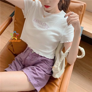 Áo croptop santa cruz tay ngắn viền bèo - viet_star