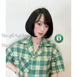 Tóc giả nguyên đầu vic phồng đen mái xéo tặng kèm lưới trùm xịn