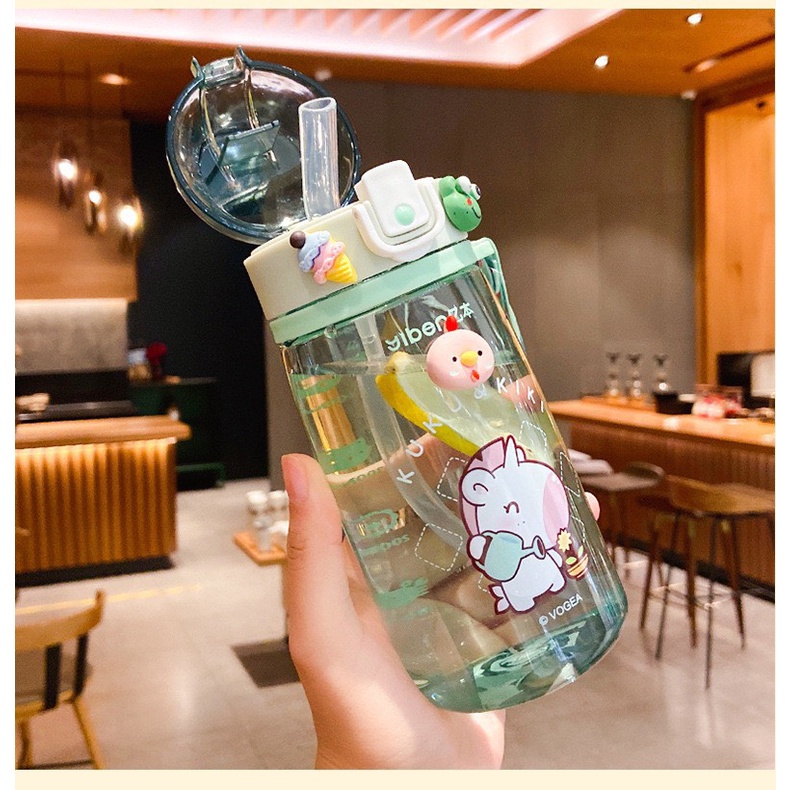 Bình nước cho bé dây đeo có ống hút cute giá rẻ tập uống đi học BN13