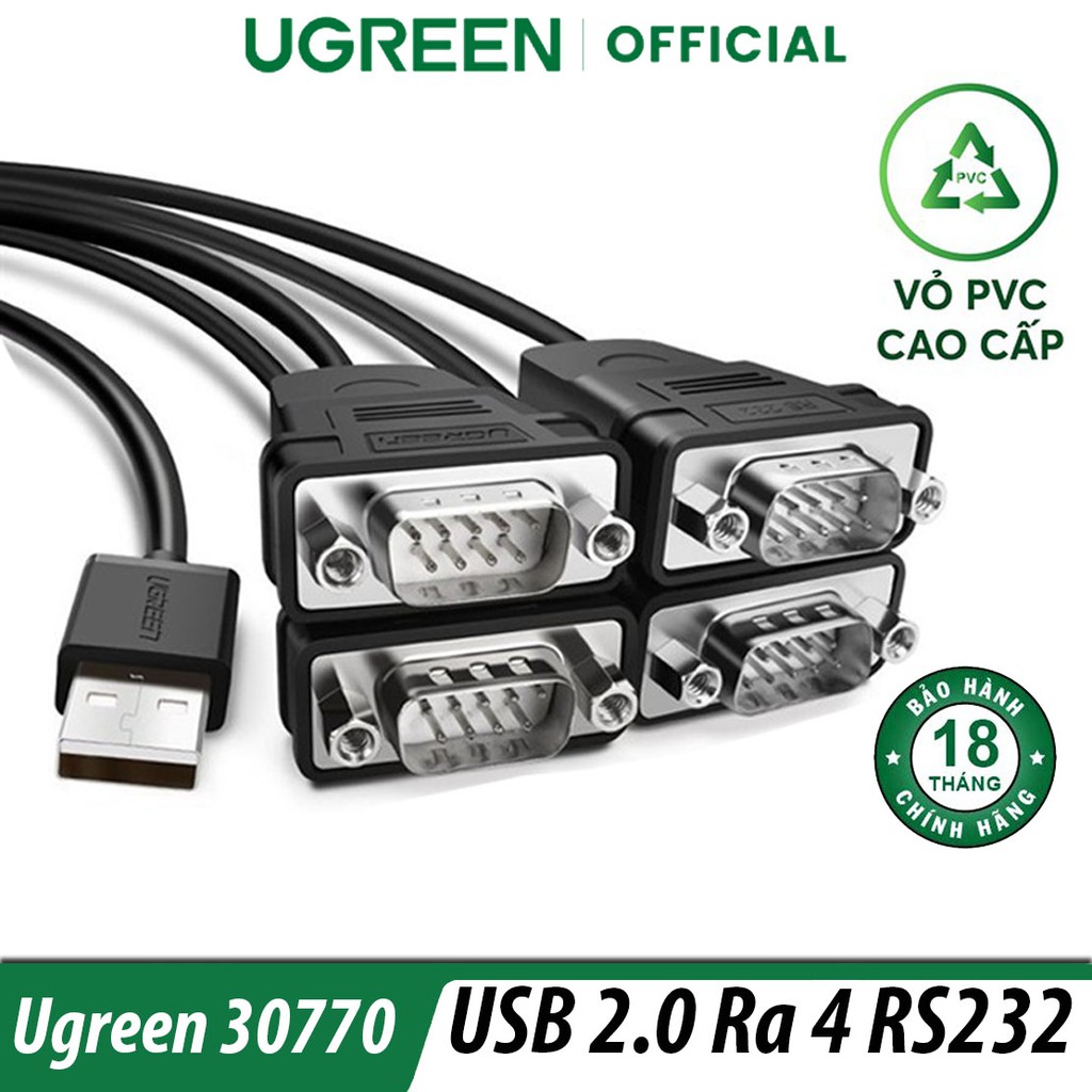 Cáp Chuyển USB 2.O Sang 4 Cổng RS 232 (USB TO 4 COM) Ugreen 30770 Chính Hãng