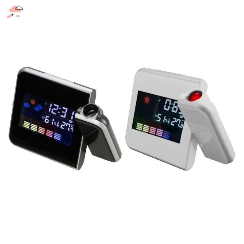 Đồng hồ báo thức kỹ thuật số để bàn với đèn chiếu hiển thị nhiệt độ và ngày tháng (màu trắng)