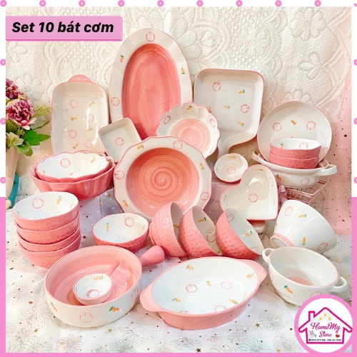 Bát Đĩa Decor  Bát Đĩa Sứ  Chén Dĩa Dễ Thương Đẹp Cao Cấp Ăn Dặm Cho Bé 25 món hình Thỏ Hồng