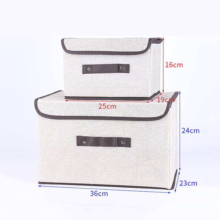 Combo 2 Hộp Vải Đựng Đồ Thùng Đựng Quần Áo Đồ Chơi Đa Năng Bằng Vải Cứng Cắp Có Nắp Đậy Tiện Dụng