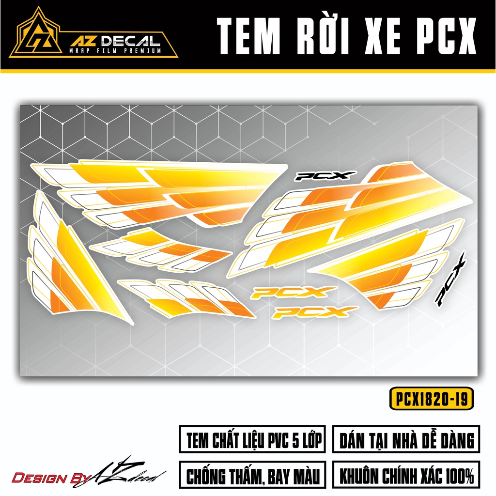 Decal Rời Dán Xe PCX Thiết Kế Đôi Cánh | PCX-19 | Tem Chế Dán Xe PCX 125 160 150 Chống Nước, Bền Màu