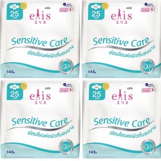 Combo 4 gói Băng vệ sinh siêu mềm tự nhiên Elis Sensitive Care Natural Cotton 25 cm ( 14 miếng/gói ) 