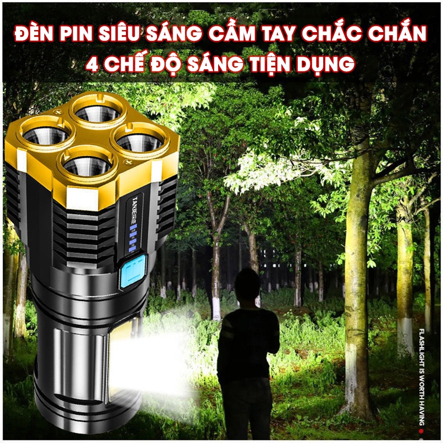 Đèn Pin Siêu Sáng Cầm Tay Chắc Chắn 4 Chế Độ Sáng Tiện Dụng [P3]