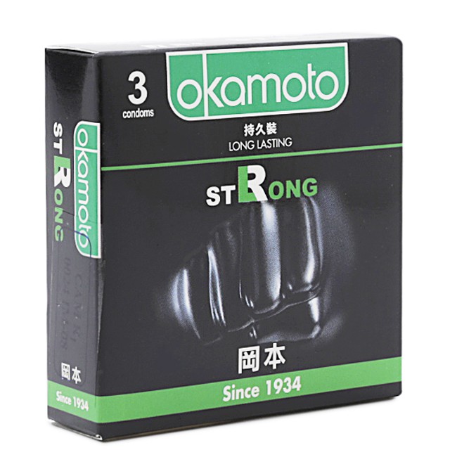 [ Tặng 1 Gói Gel Bôi Trơn ] Bao Cao Su Okamoto Strong. Kéo Dài Thời Gian Không Sử Dụng Thuốc (Hộp 3 cái)