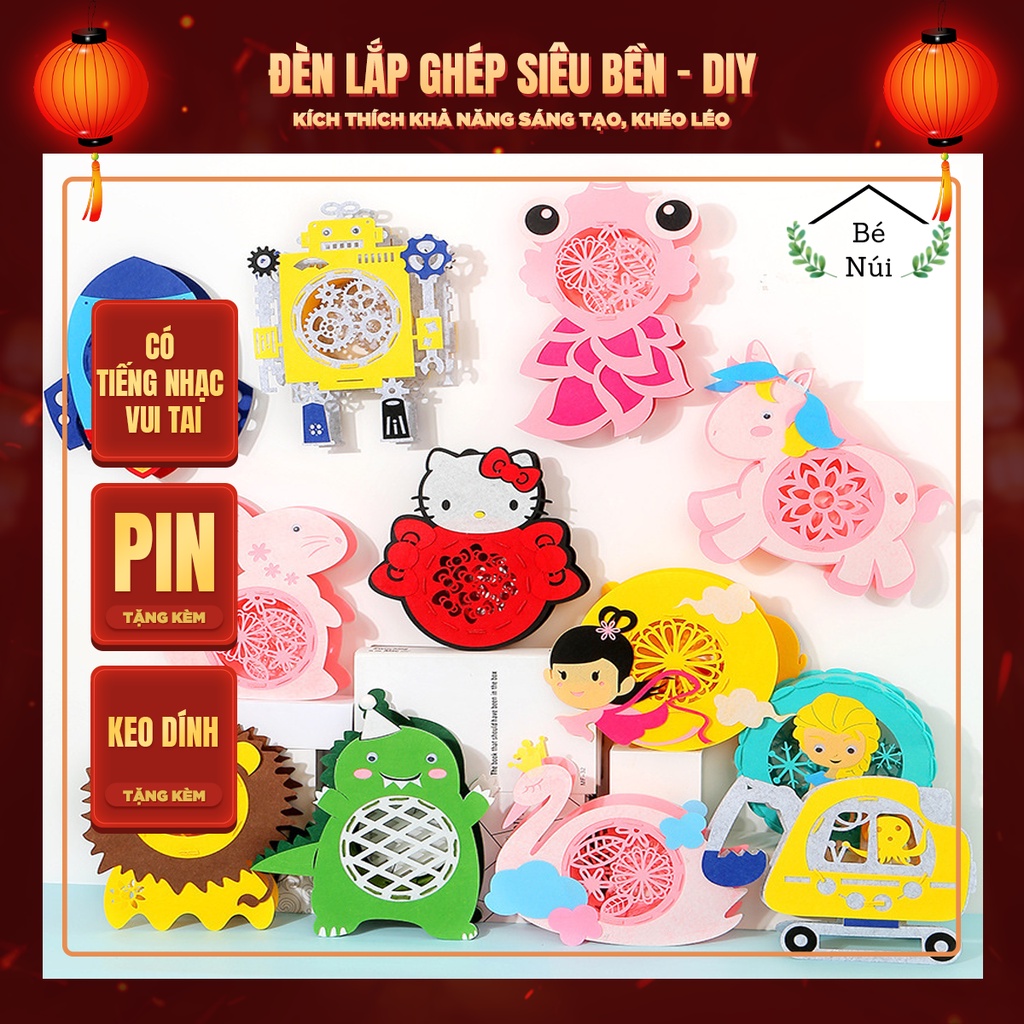 Đèn lồng trang trí trung thu cho bé phát sáng có tiếng nhạc nhấp nháy tự lắp dán nhiều hình đáng yêu Decor D2 Bé Núi